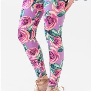 Agnes & Dora Purple Floral Leggings S/M L